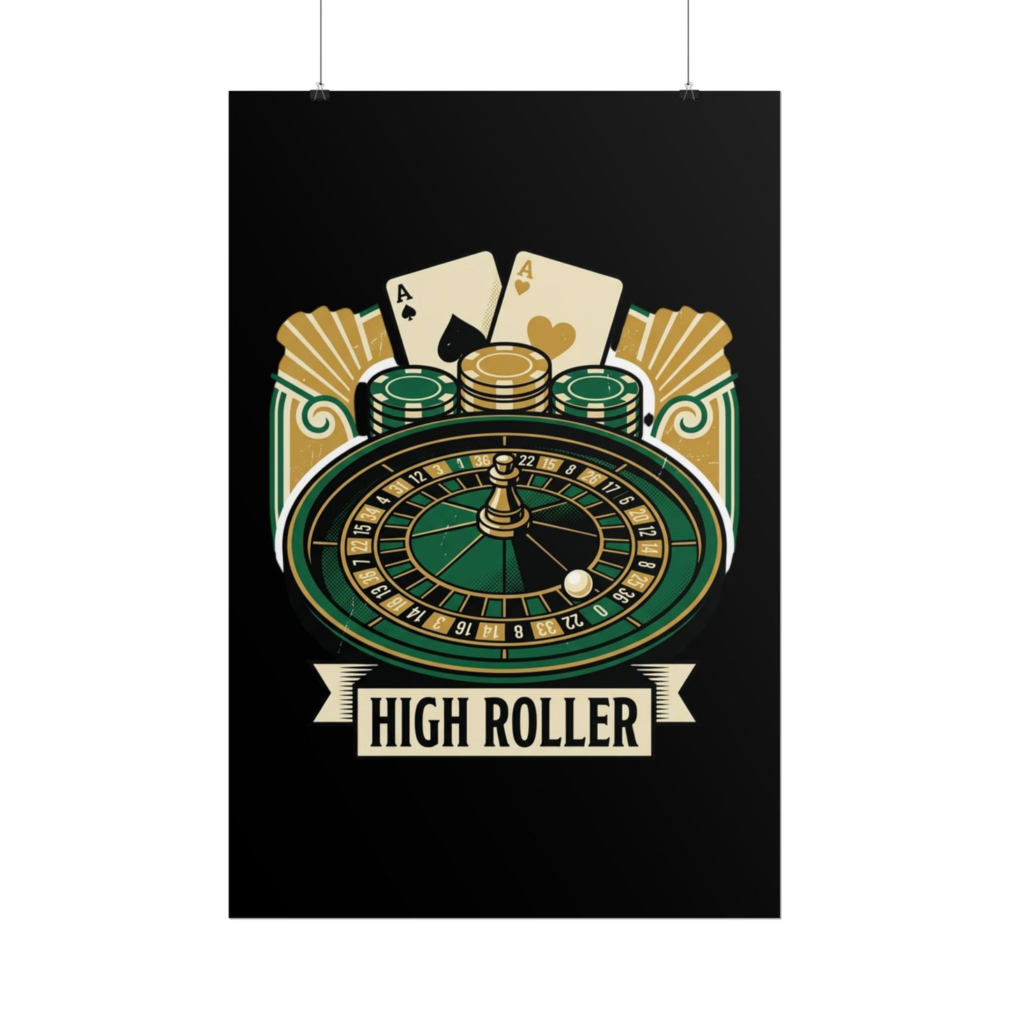 High Roller Casino Poster — Roulette & Cards Wall Art