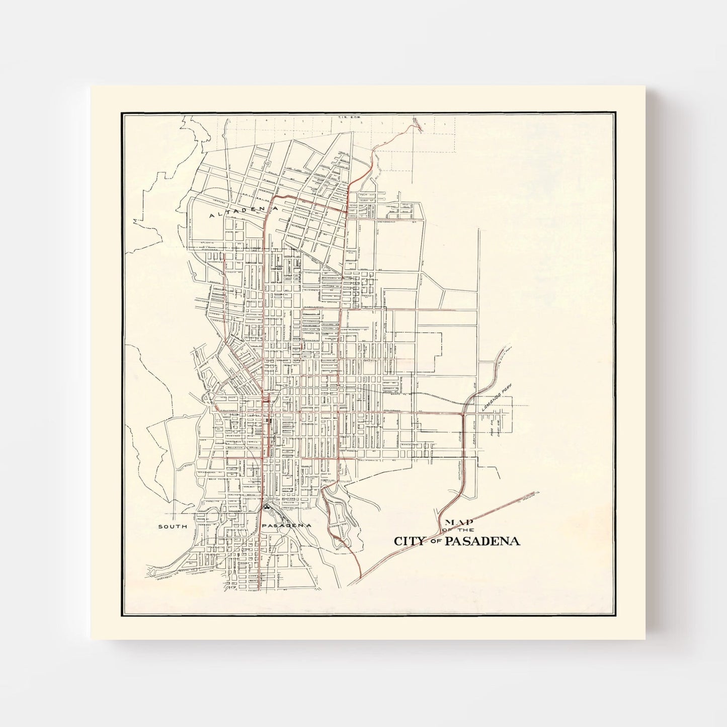 Vintage Map of Pasadena, California 1922