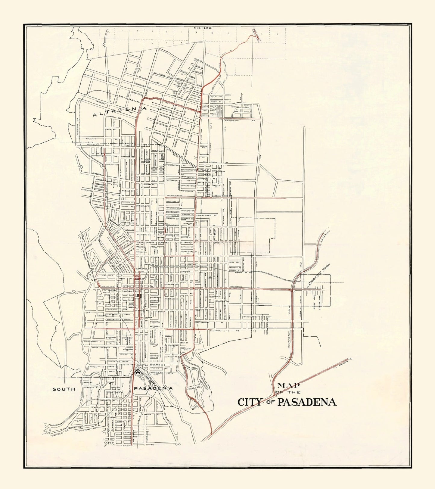 Vintage Map of Pasadena, California 1922