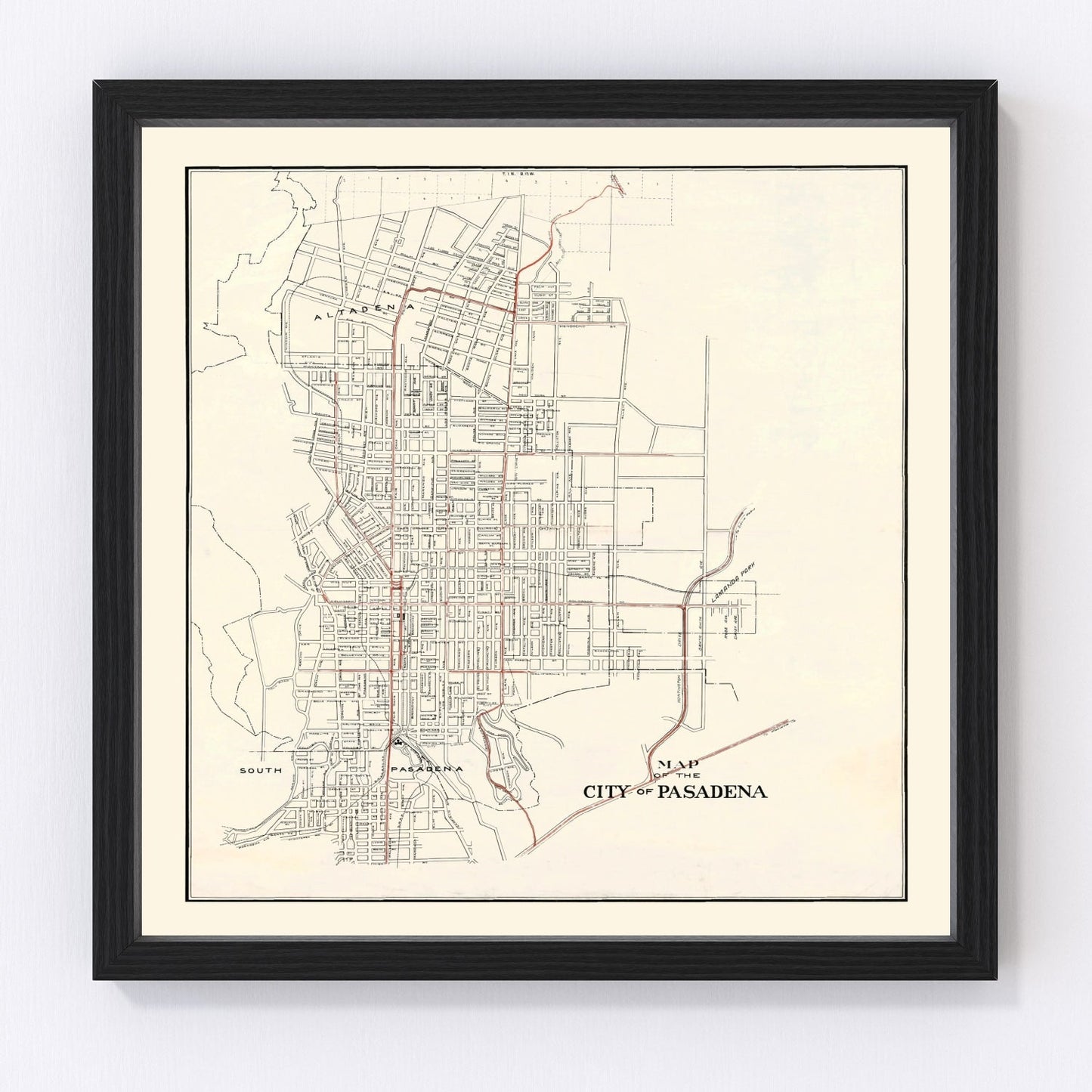 Vintage Map of Pasadena, California 1922