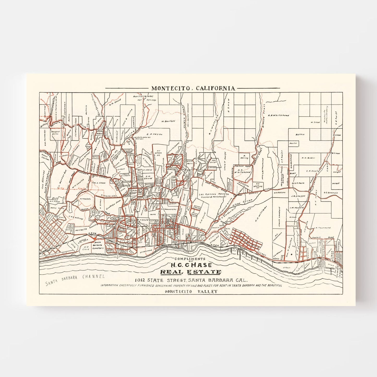 Vintage Map of Montecito, California 1924