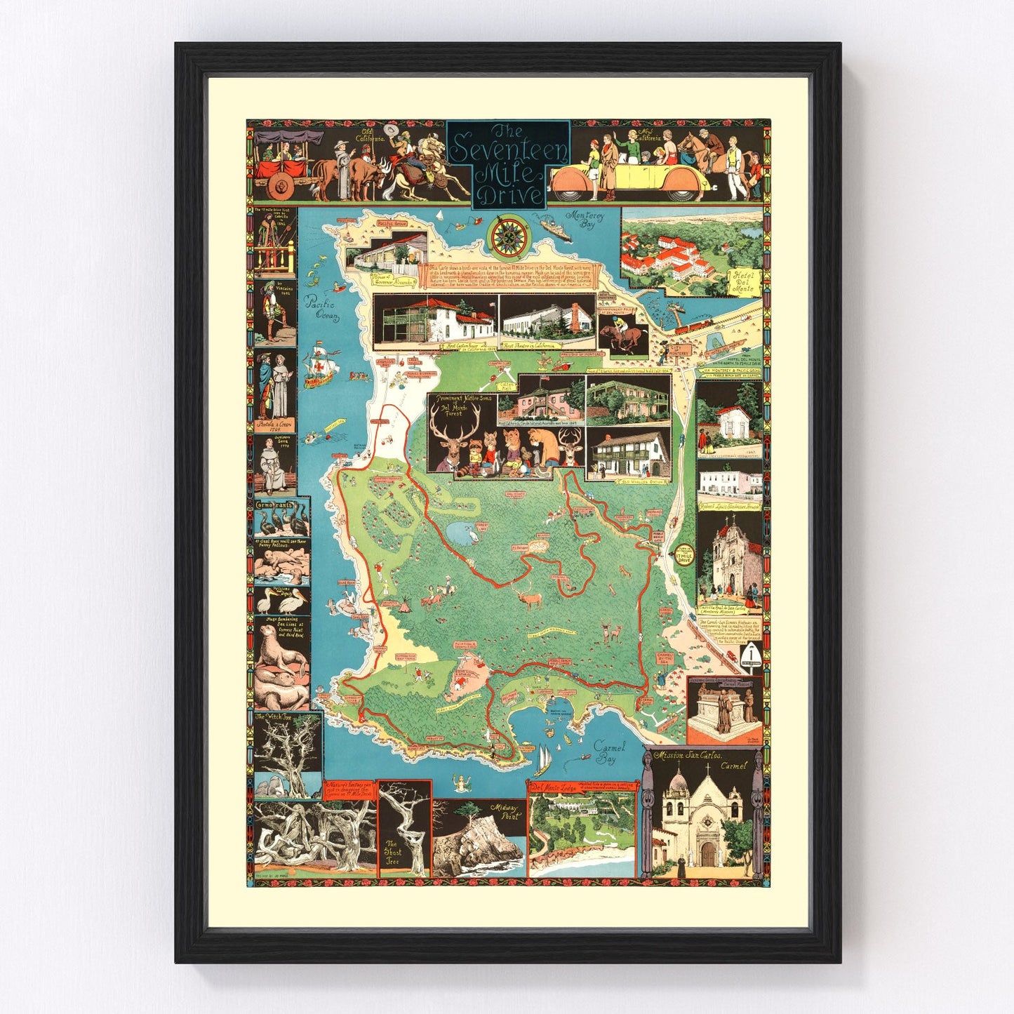 Vintage Seventeen Mile Drive California Map 1927
