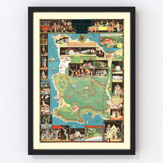 Vintage Seventeen Mile Drive California Map 1927