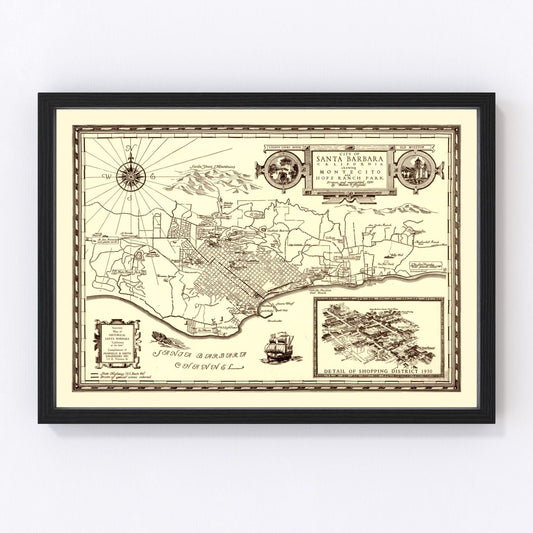 Vintage Map of Santa Barbara, California 1930
