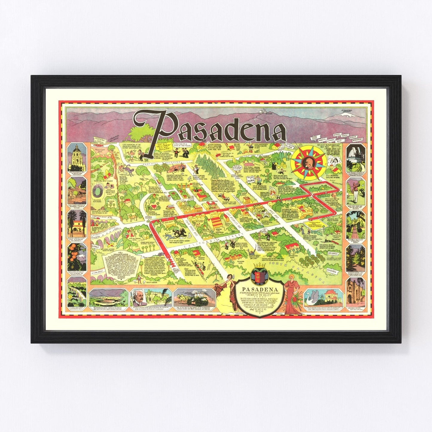 Vintage Map of Pasadena, California 1933