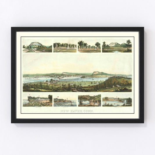 Vintage Map of New Haven, Connecticut 1862