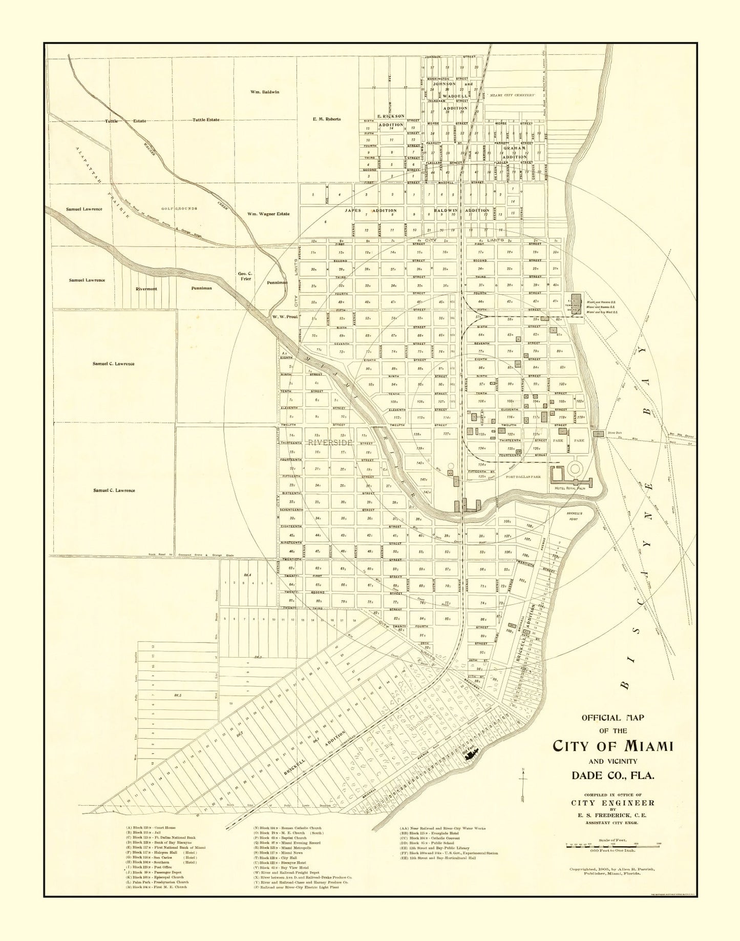 Vintage Map of Miami, Florida 1905