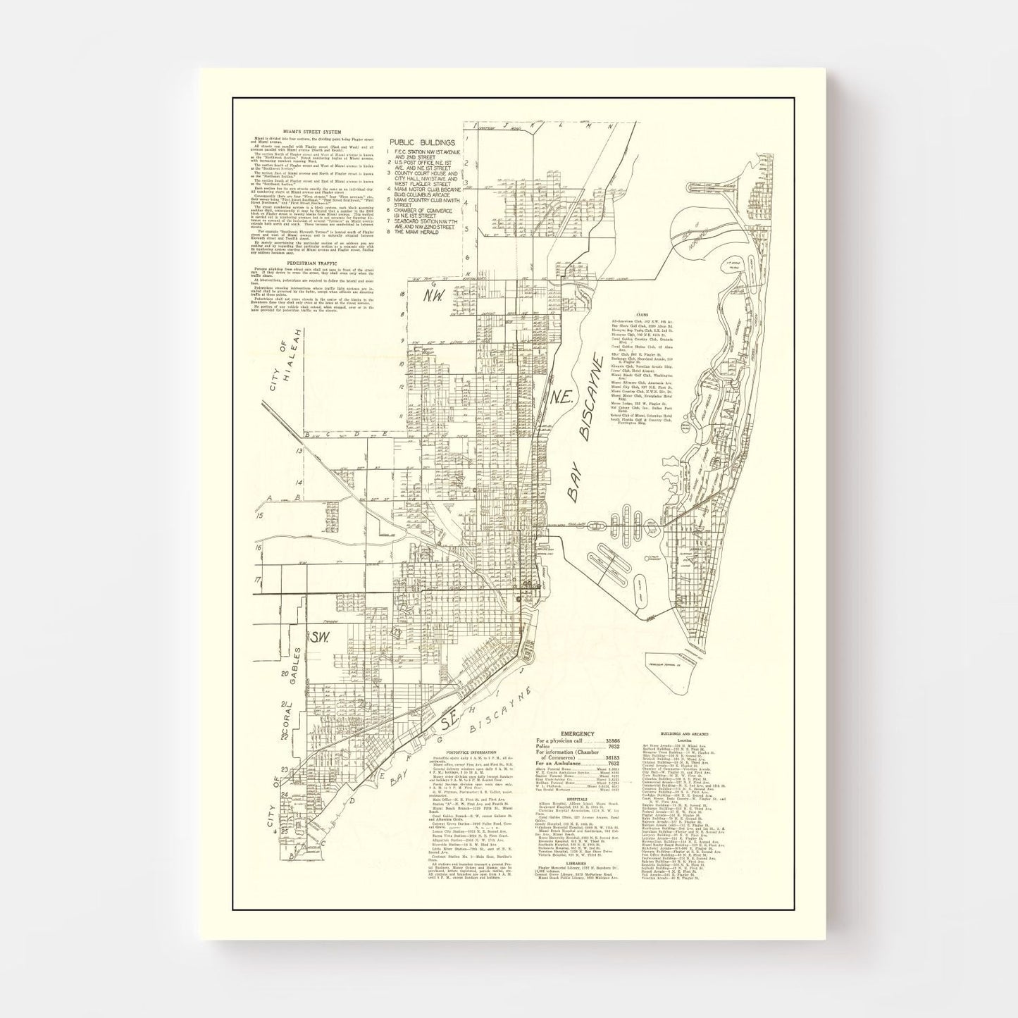 Vintage Map of Miami, Florida 1929