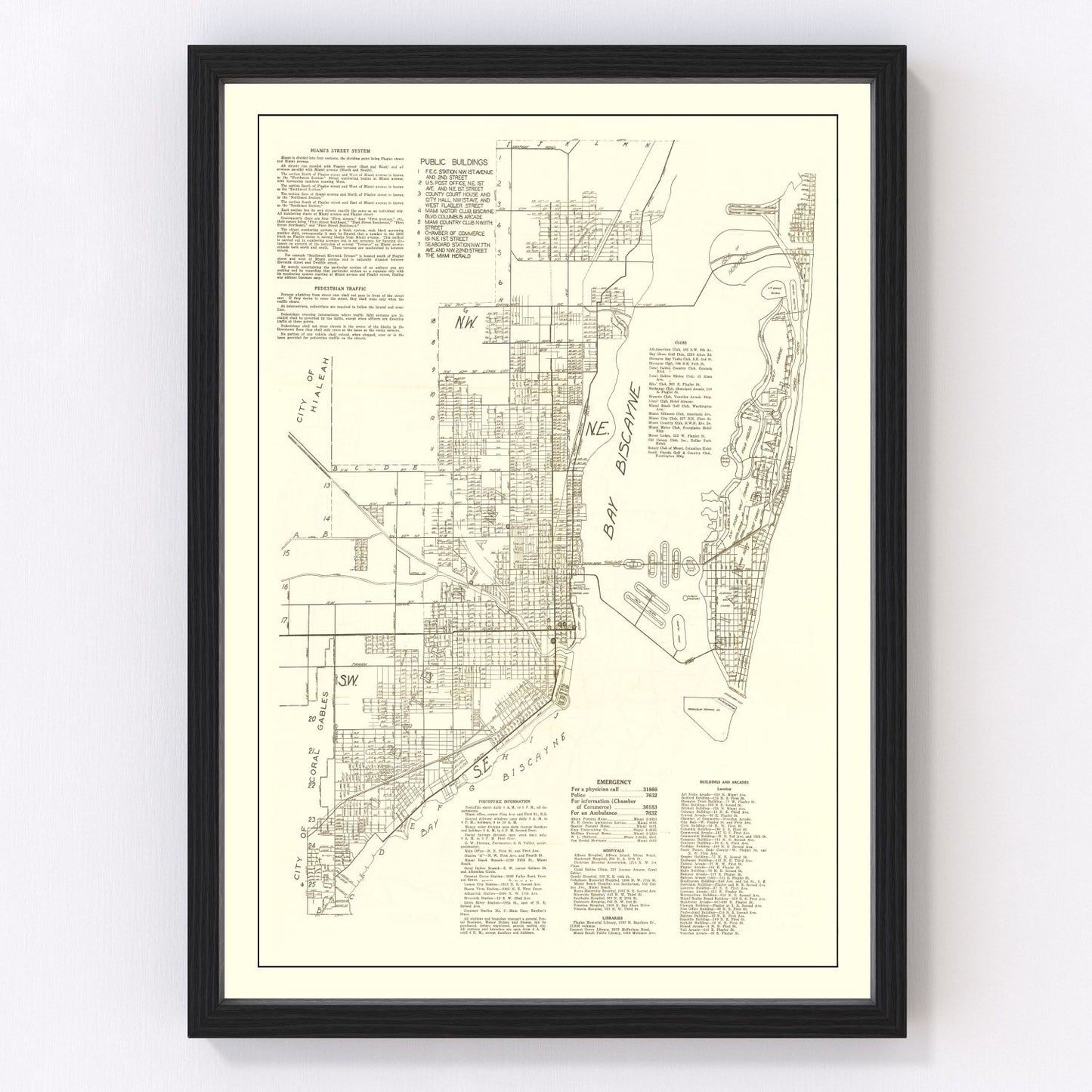 Vintage Map of Miami, Florida 1929