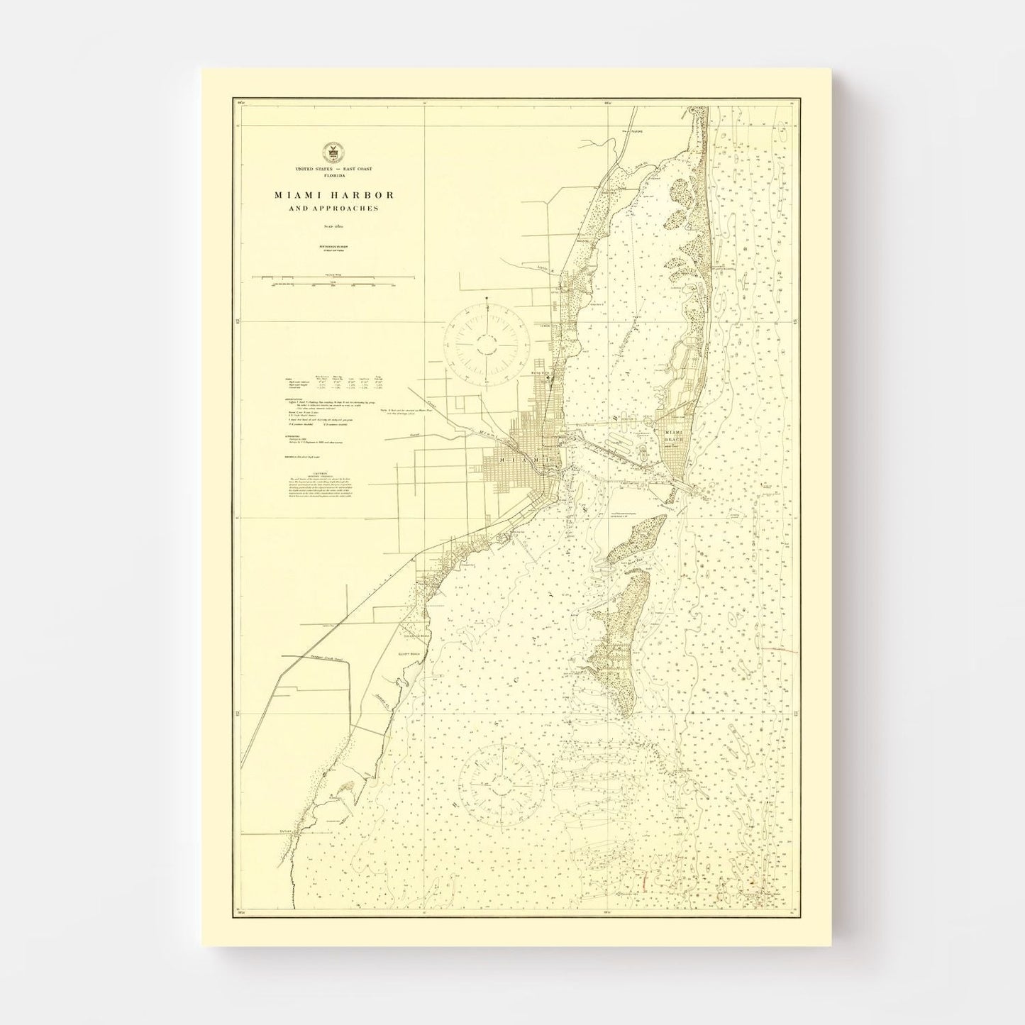 Vintage Map of Miami Harbor, Florida 1924
