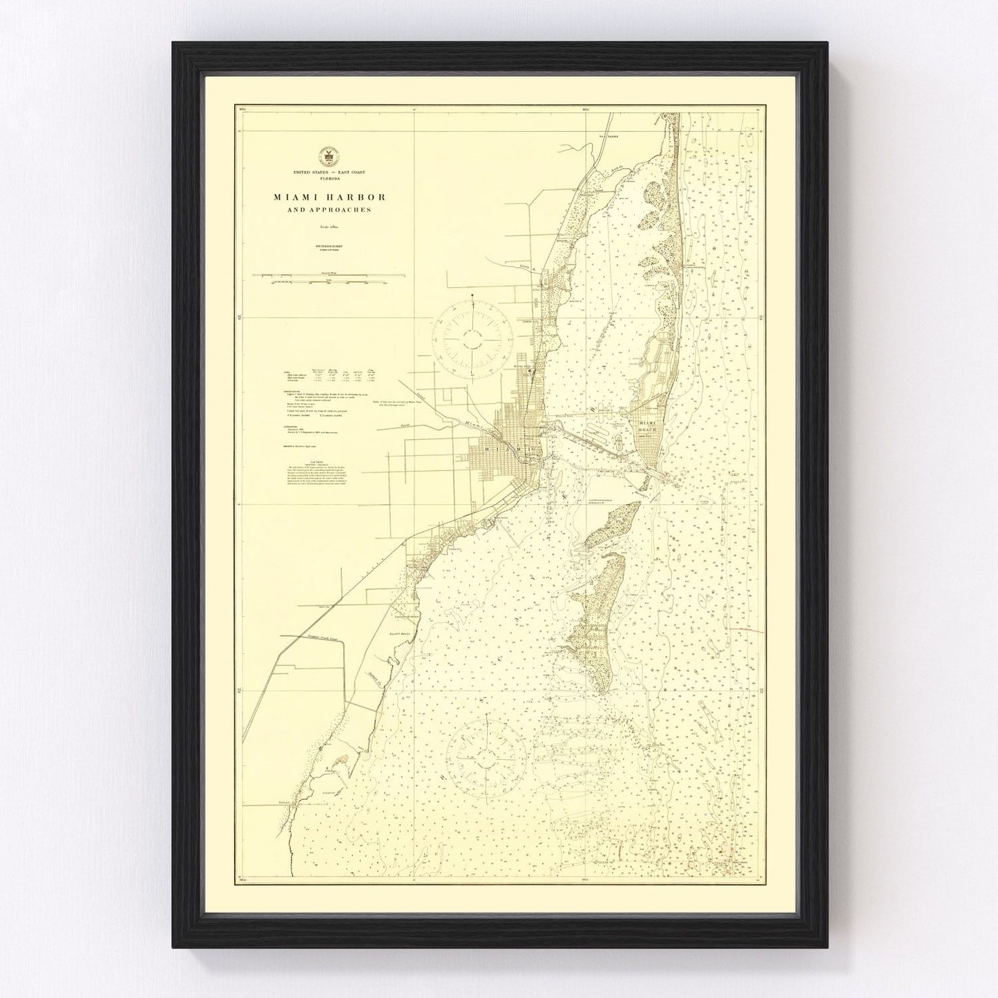 Vintage Map of Miami Harbor, Florida 1924