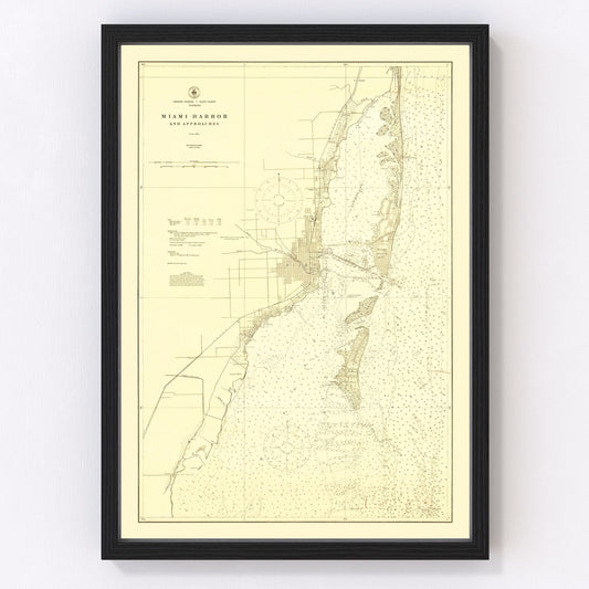 Vintage Map of Miami Harbor, Florida 1924