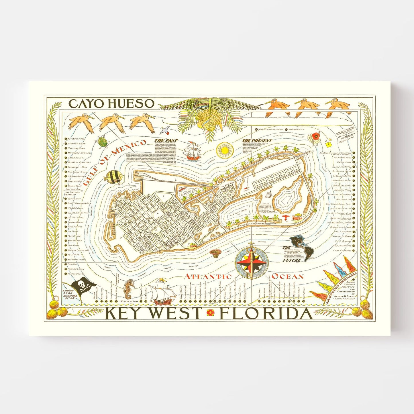 Vintage Map of Key West, Florida 1940