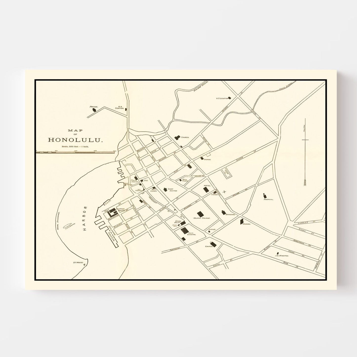 Vintage Map of Honolulu, Hawaii 1893