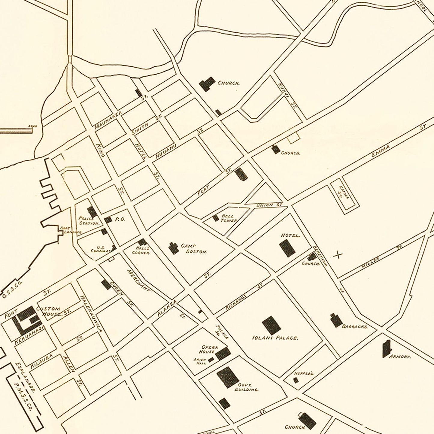 Vintage Map of Honolulu, Hawaii 1893