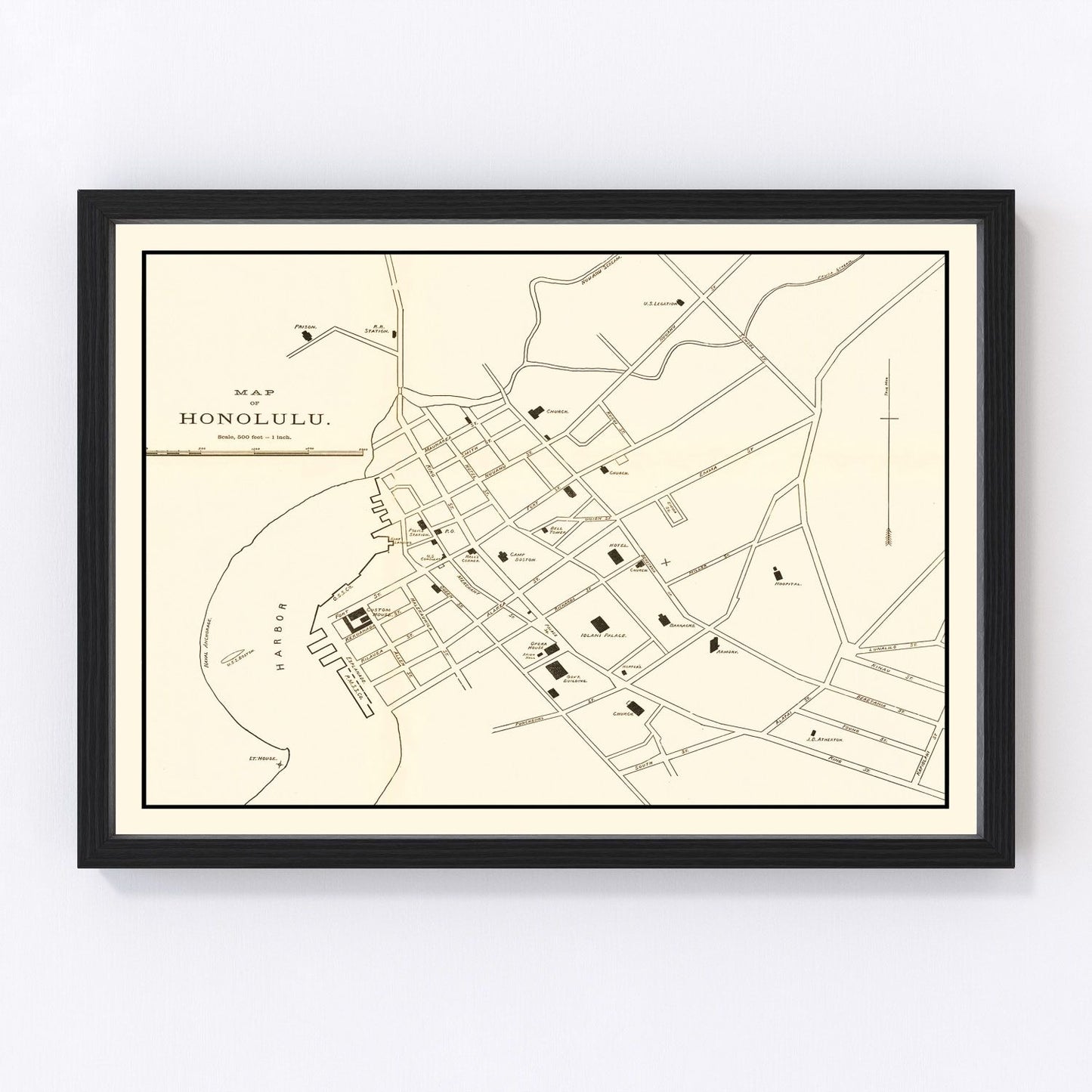 Vintage Map of Honolulu, Hawaii 1893