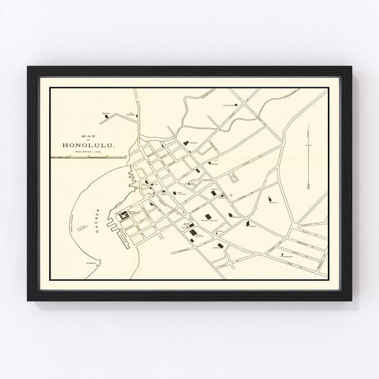 Vintage Map of Honolulu, Hawaii 1893