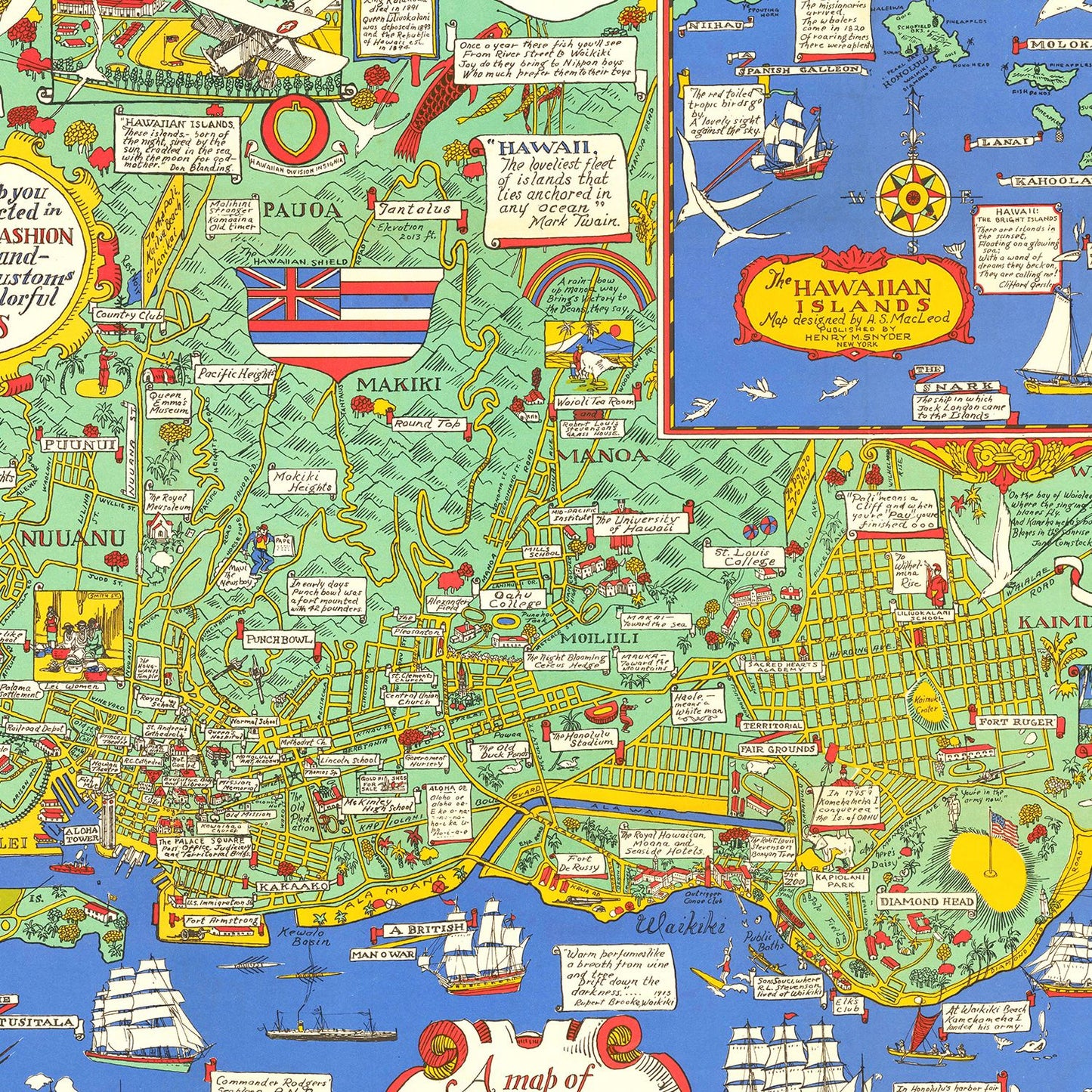 Vintage Map of Honolulu, Hawaii 1927