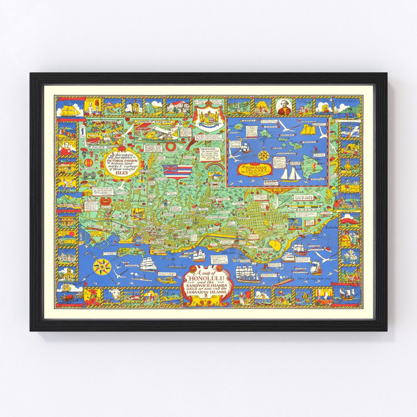 Vintage Map of Honolulu, Hawaii 1927