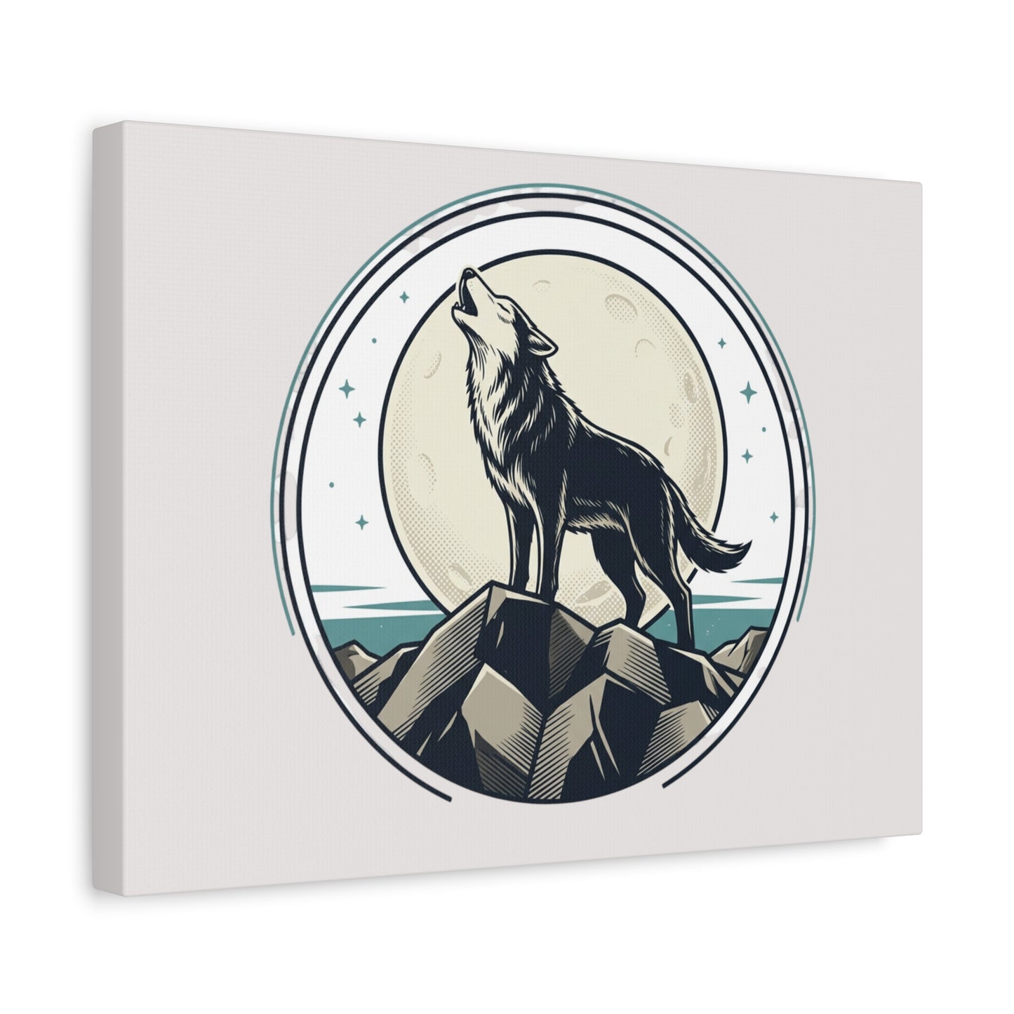 Howling Wolf Canvas Wall Art — Moonlit Wilderness Matte Stretched Print