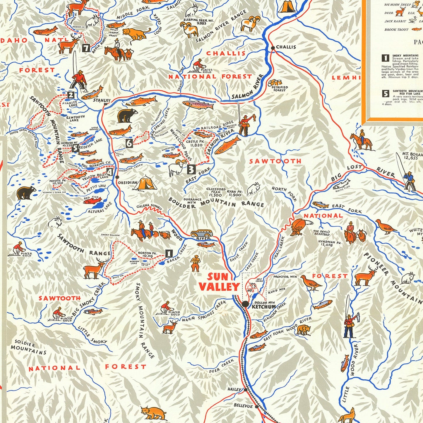 Vintage Map of Sun Valley Idaho, 1938