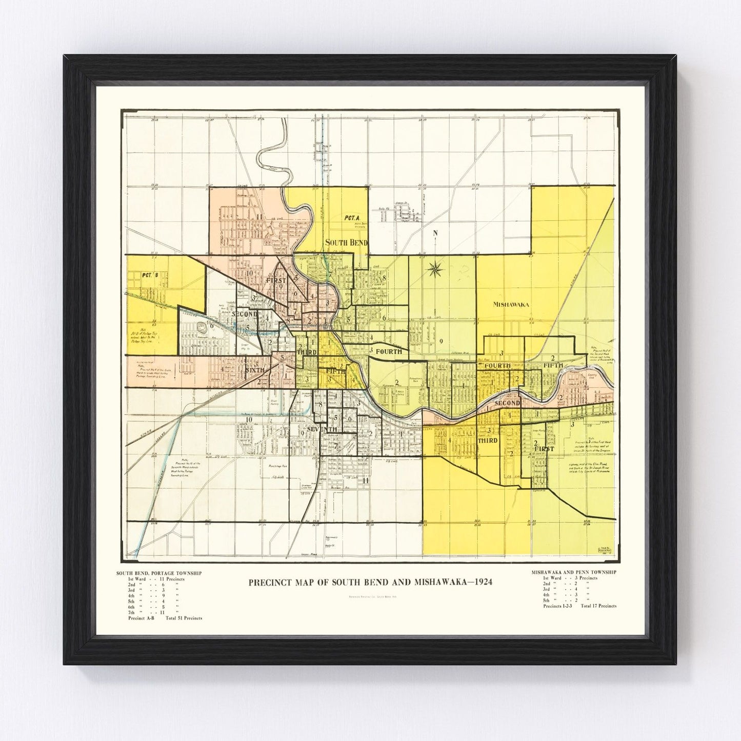 Vintage Map of South Bend, Indiana 1924