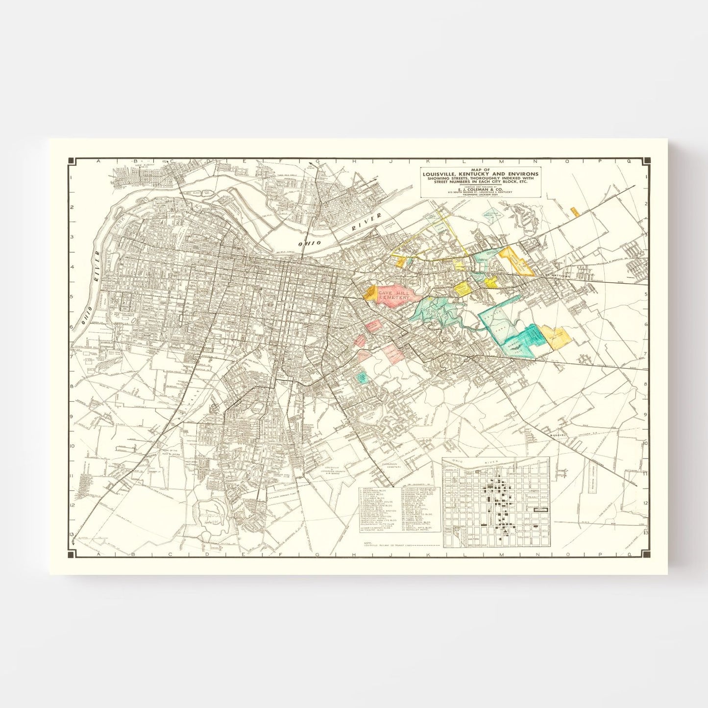 Vintage Map of Louisville, Kentucky 1943