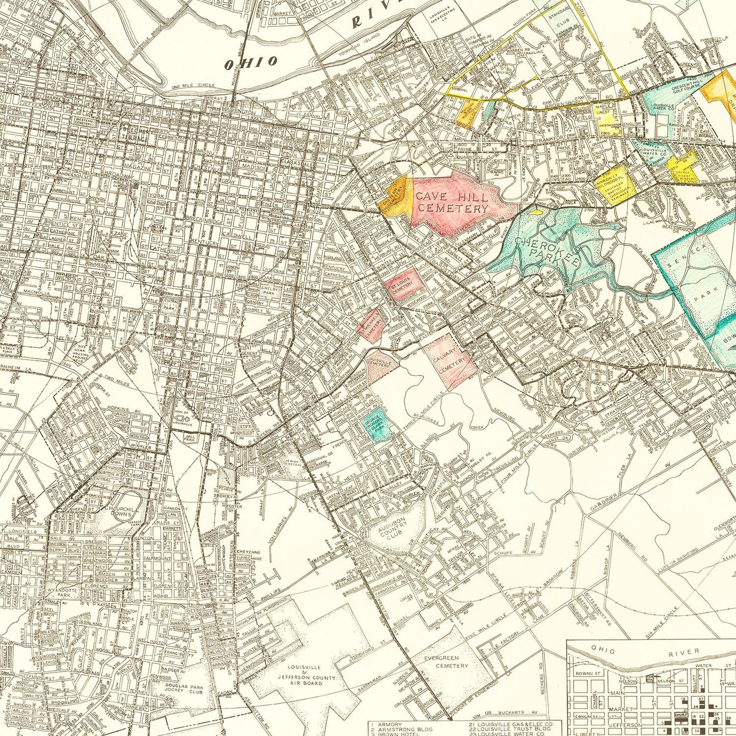 Vintage Map of Louisville, Kentucky 1943