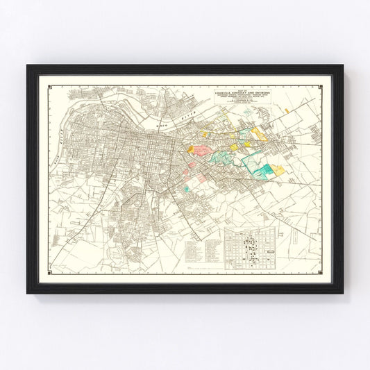 Vintage Map of Louisville, Kentucky 1943