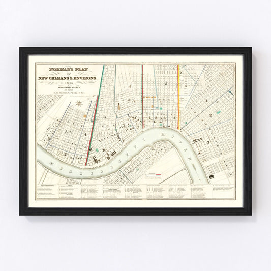 Vintage Map of New Orleans, Louisiana 1845