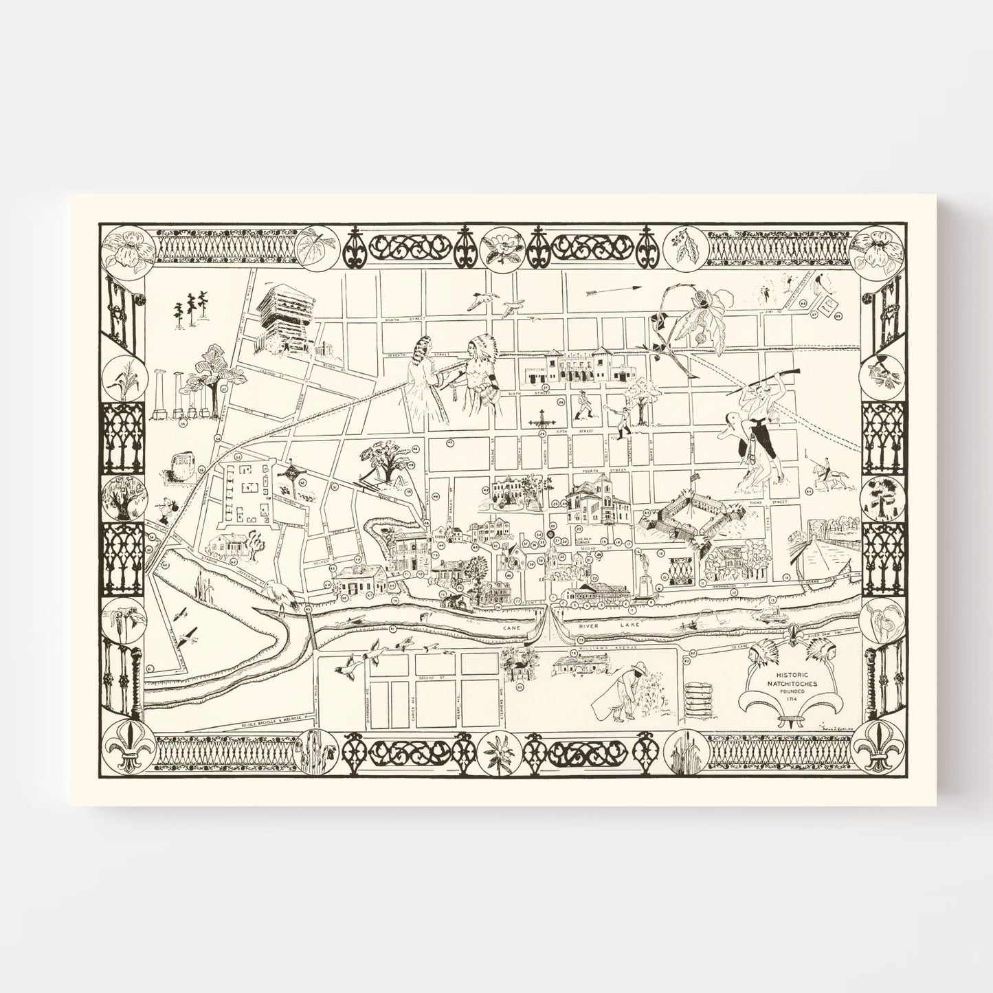 Vintage Map of Natchitoches, Louisiana 1941