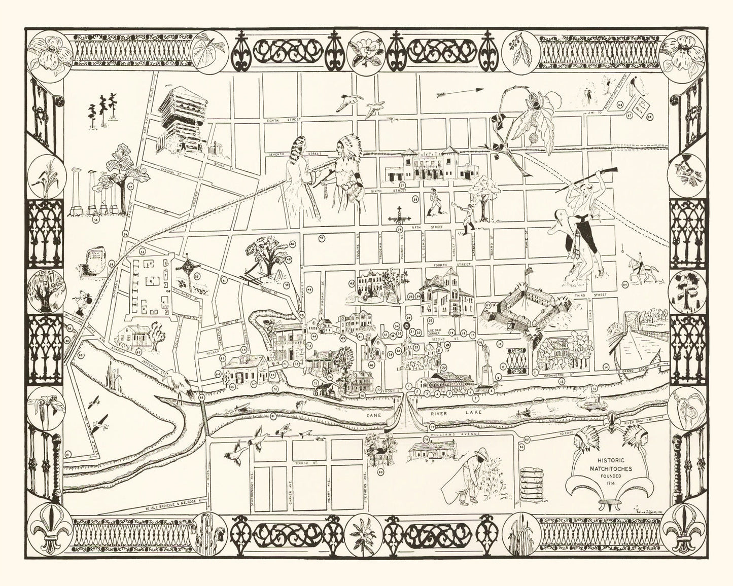 Vintage Map of Natchitoches, Louisiana 1941