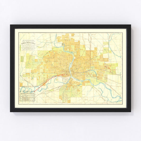 Vintage Map of Des Moines, Iowa 1910