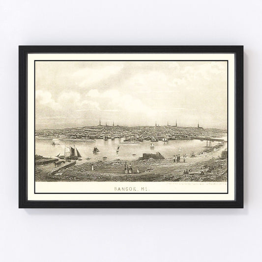 Vintage Map of Bangor, Maine 1850