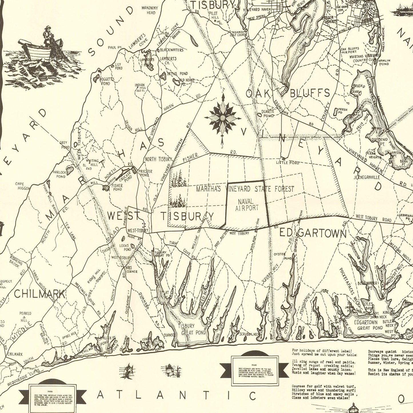 Vintage Map of Martha's Vineyard, 1935