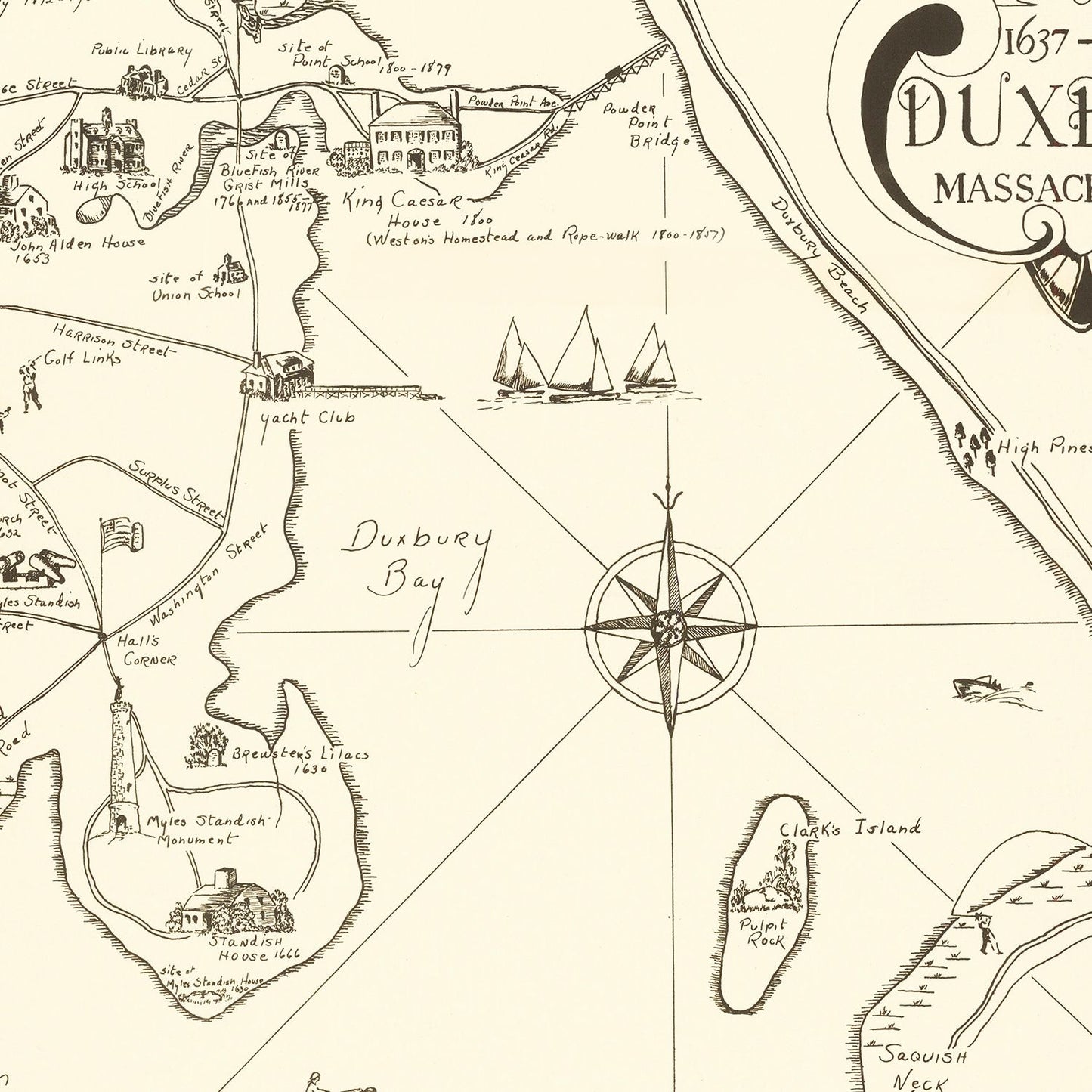 Vintage Map of Duxbury, Massachusetts 1937