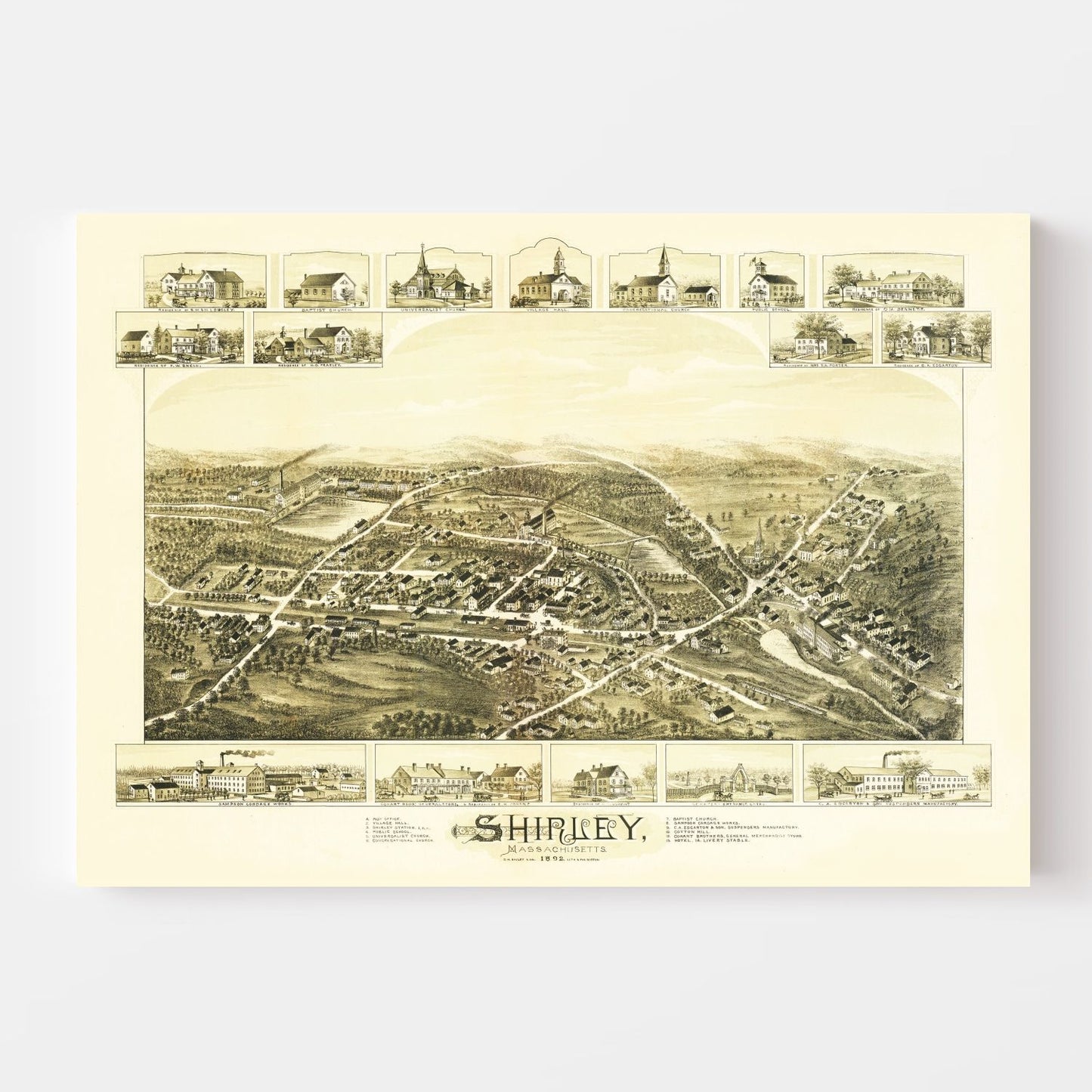 Vintage Map of Shirley, Massachusetts 1892