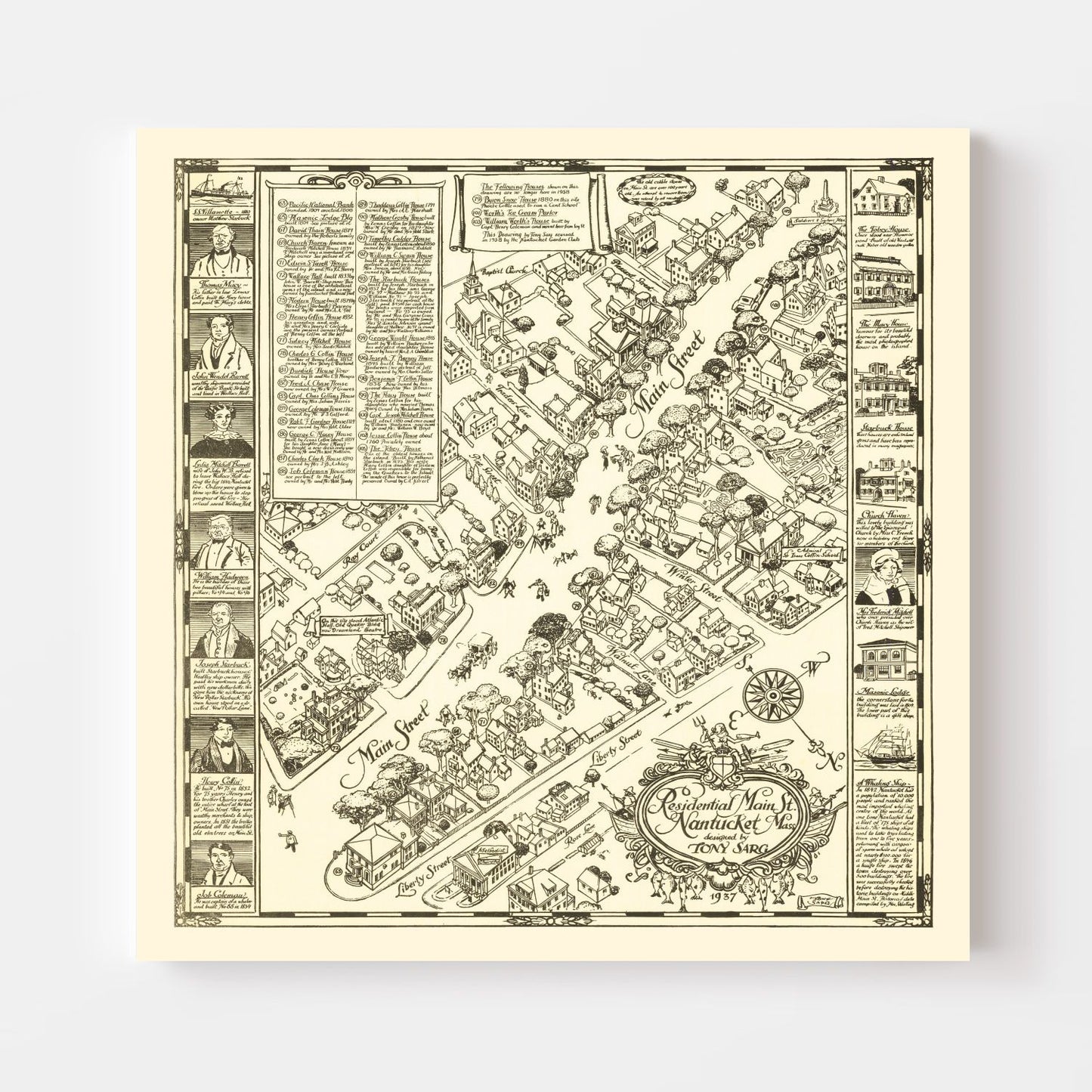 Vintage Map of Nantucket, Massachusetts 1937