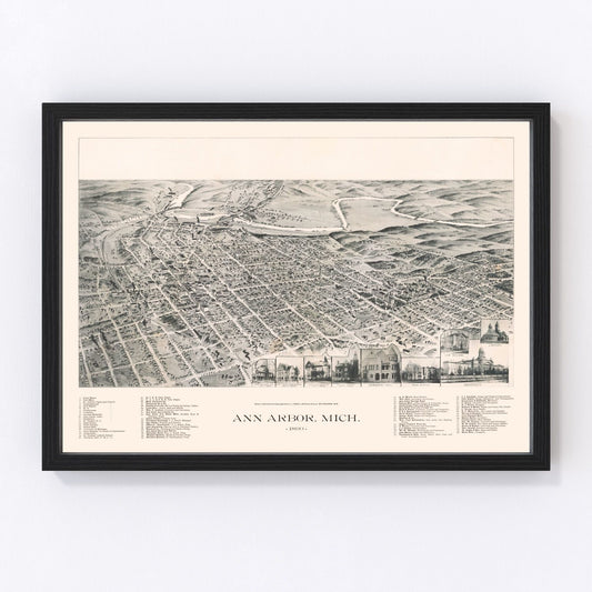 Vintage Map of Ann Arbor, Michigan 1890