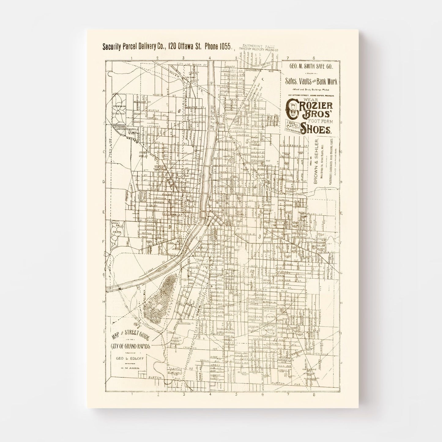 Vintage Map of Grand Rapids, Michigan 1893