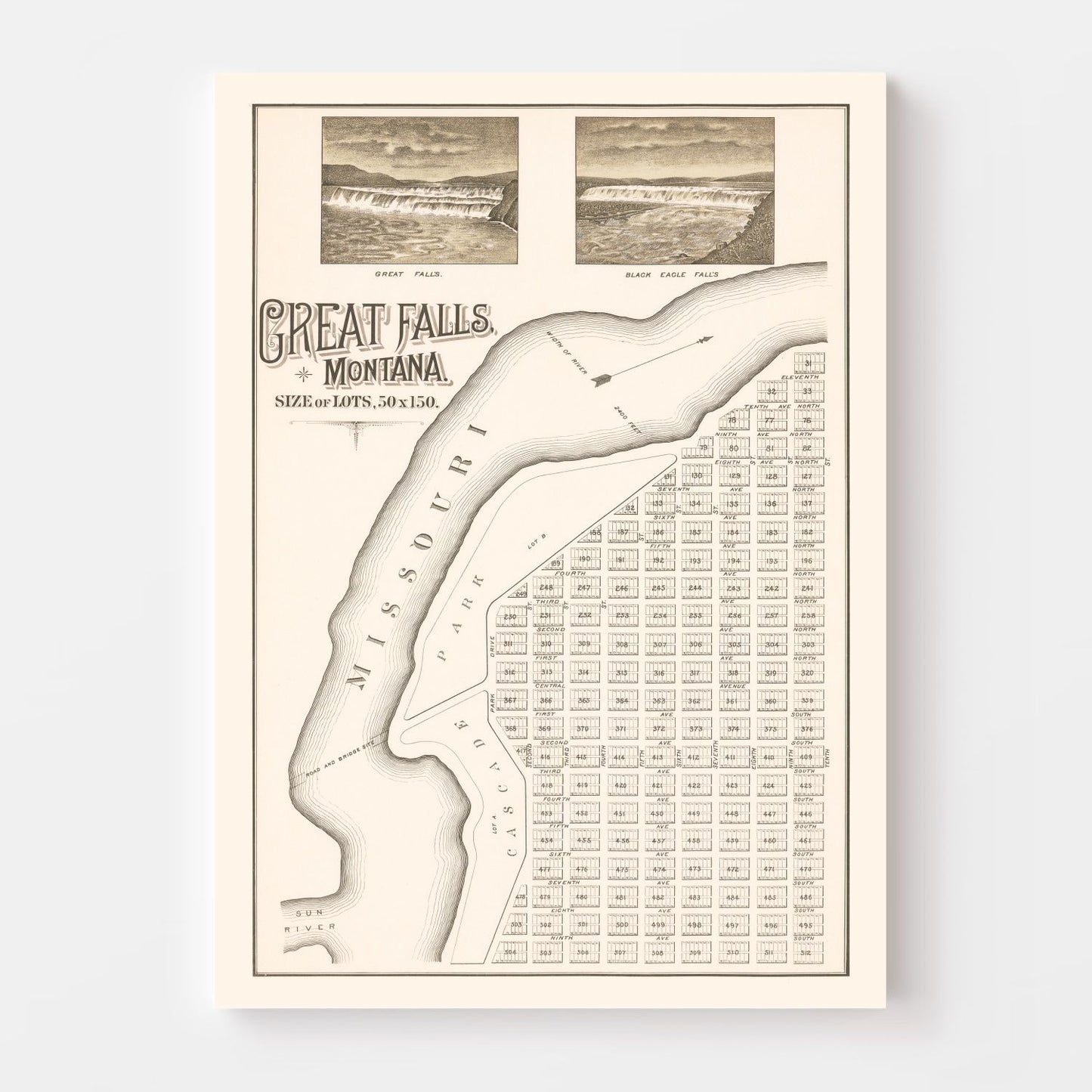 Vintage Map of Great Falls, Montana 1883