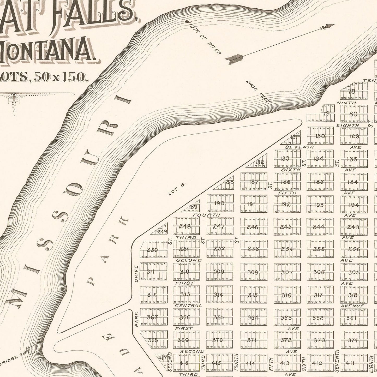 Vintage Map of Great Falls, Montana 1883
