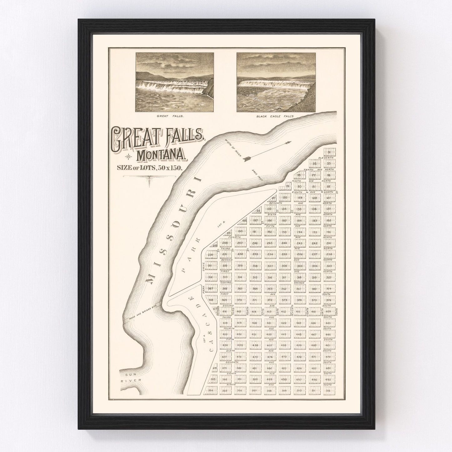 Vintage Map of Great Falls, Montana 1883