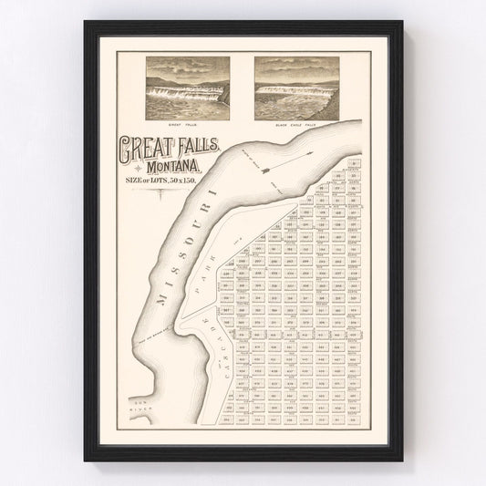 Vintage Map of Great Falls, Montana 1883