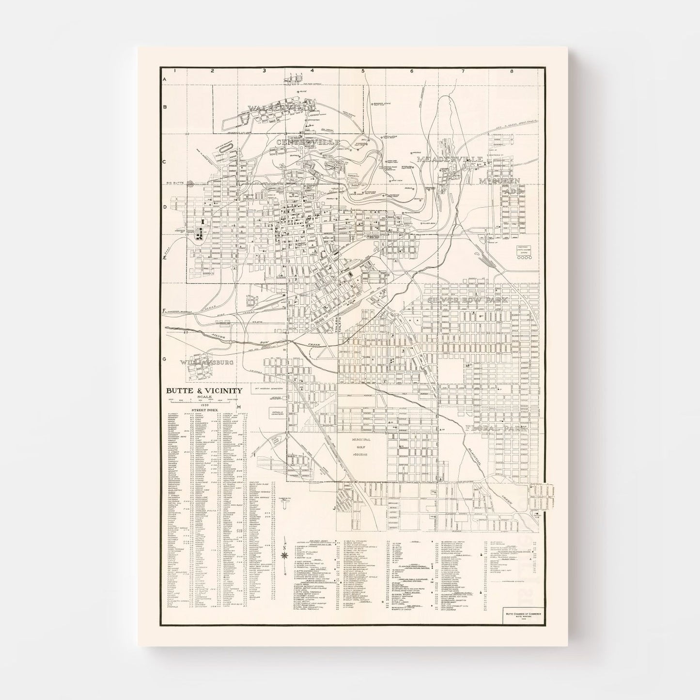 Vintage Map of Butte, Montana 1939
