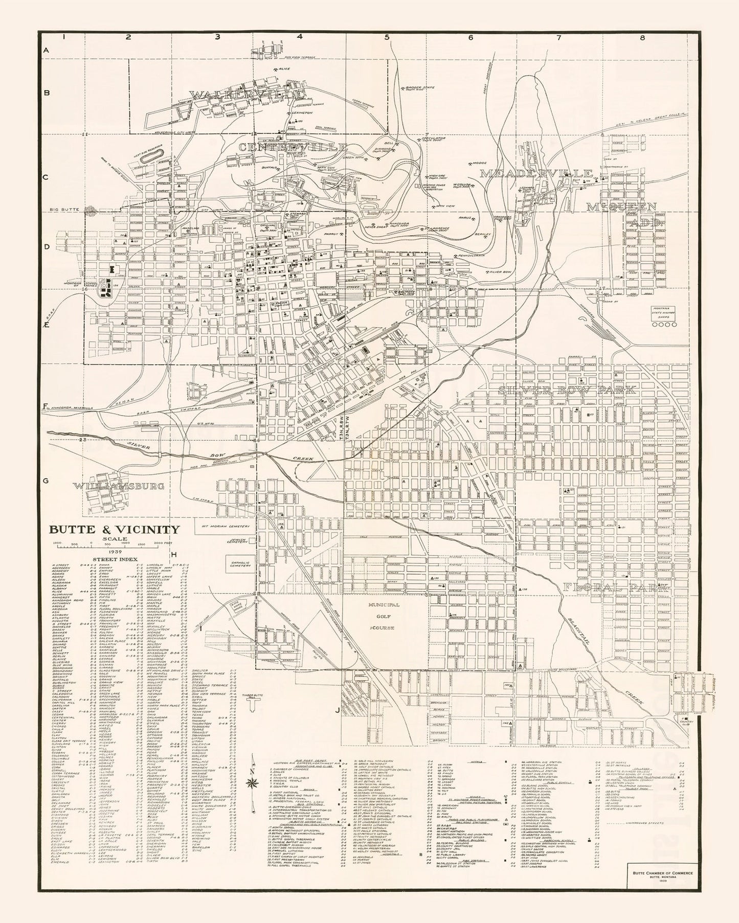 Vintage Map of Butte, Montana 1939