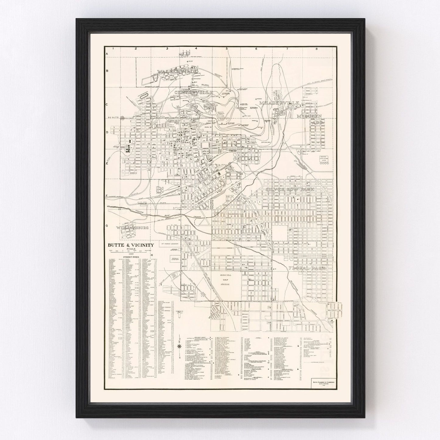 Vintage Map of Butte, Montana 1939
