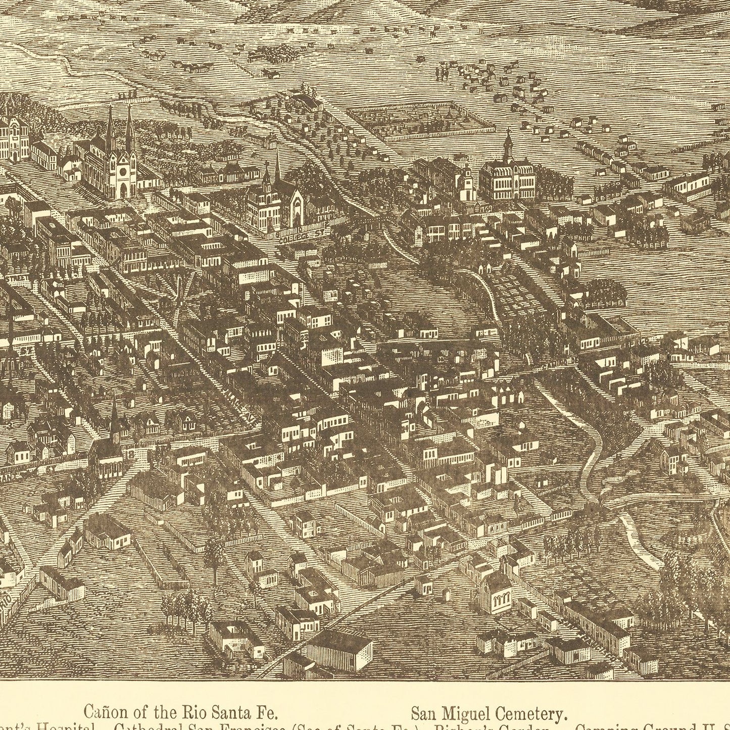 Vintage Map of Santa Fe, New Mexico 1885