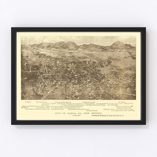 Vintage Map of Santa Fe, New Mexico 1885