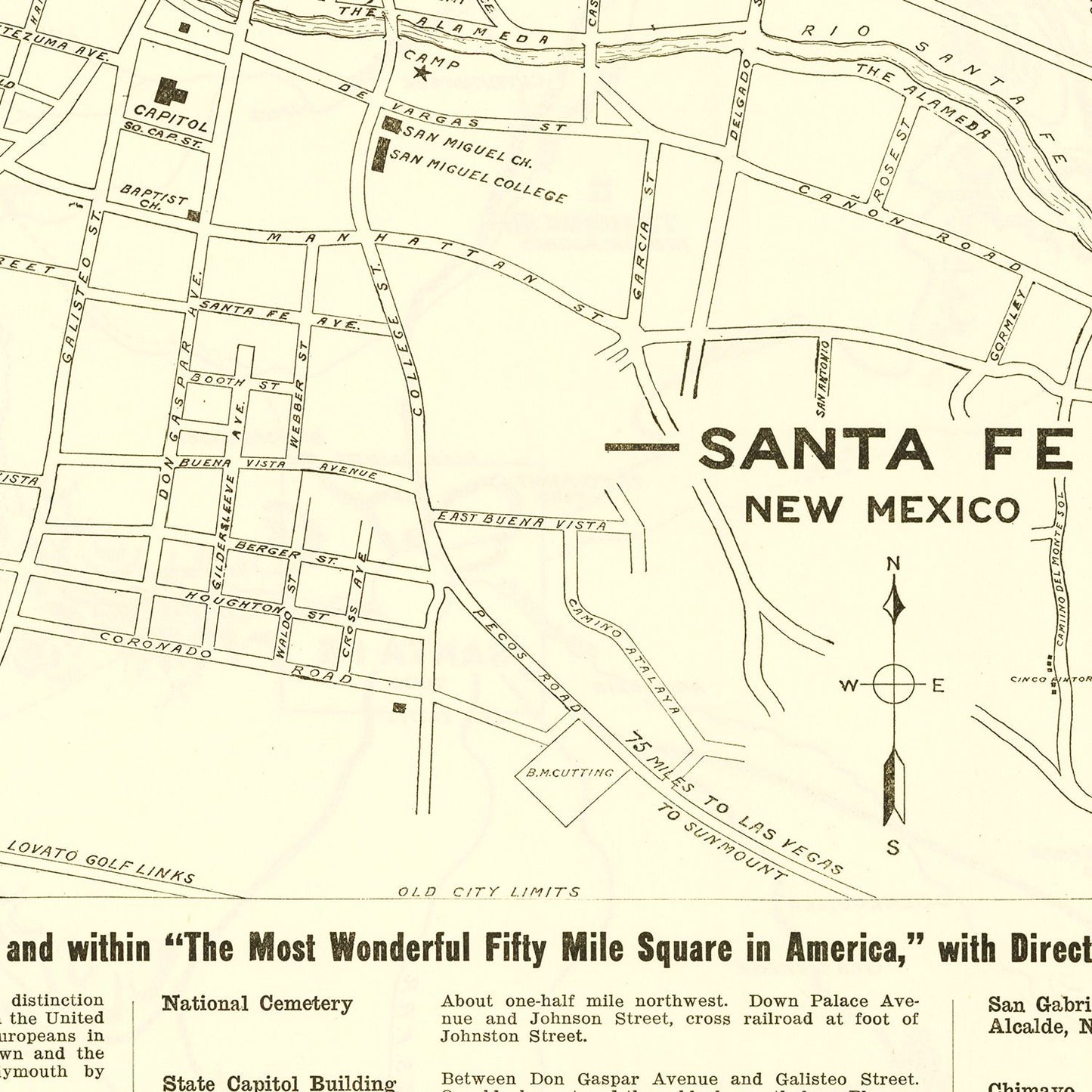 Vintage Map of Santa Fe, New Mexico 1925